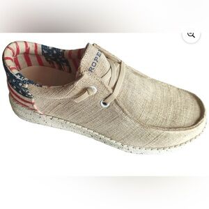 Roper Women's Size 11 USA Flag Heel Fabric Hang Loose Moc xford Shoes